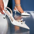 Eleganti décolleté slingback bianche con doppio fiocco e punta sottile alla moda - 35 / Bianco