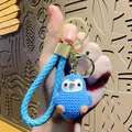 Cute blue cartoon owl resin doll keychain with braided strap for bags - Resin Penguin with PU Strap / Blue