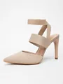 Elegante beige gebreide stilettohakken met spitse neus en elastische bandjes - 36 / Abrikoos