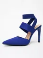 Elegante koningsblauwe gebreide stiletto's met spitse neus en elastische enkelbandjes - 36 / Blauw