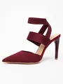 Puntige bordeauxrode gebreide stiletto-hakken met brede elastische enkelbandjes voor dames - 36 / Rood
