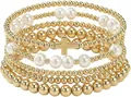 Stijlvolle 5-delige goudkleurige kralenarmbandset met witte parels en kruisje - Kruis & Gouden Kralen Armband Set (JZ-ZZ-019-17)