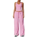 Ensemble de yoga rose deux pièces avec débardeur licou et pantalon large à cordon de serrage - Rose