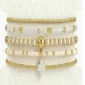 Kralen stretch armband set met gouden kralen en witte kruis bedel variant - Wit Kruis Hars Kralen Armband Set (JZ-ZZ-019-22)