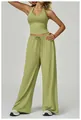 Ensemble de yoga vert sauge 2 pièces avec haut dos nu et pantalon large à cordon - Vert