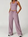 Ensemble de yoga mauve brossé deux pièces avec haut dos nu et pantalon large à séchage rapide - Violet