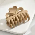 Elegant matte heart-shaped hair claw clip in creamy khaki color for women's hairstyle - Heart Style / Khaki