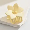 Elegant matte cream yellow flower-shaped hair claw clip for stylish half-up hairstyles - Hollow Six-Petal Flower / White