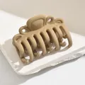 Elegant matte latte beige hair claw clip in medium size for stylish women's hair styling - Square Cat Eye Style / Khaki
