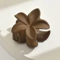 Elegant matte brown flower-shaped medium hair claw clip for versatile half-up styles - Frangipani Style / Light Coffee