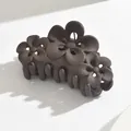 Elegant matte coffee brown hair claw clip with triple flower design for women's hairstyles - Hollow Flower / Dark Coffee
