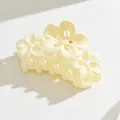 Elegant matte cream flower hair claw clip for stylish half-up hairstyles and daily wear - Hollow Flower / White