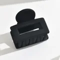 Matte black square hair claw clip, medium geometric minimalist frosted hairpin for women - Round Handle Square / Black