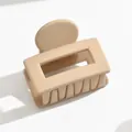 Elegant matte milk coffee colored medium hair claw clip for half-up hair styles - Round Handle Square / Khaki