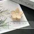Elegant matte cream flower hair claw clip with size ruler for scale measurement - Five-Petal Flower / White