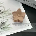 Matte nude flower hair claw clip for women's half-up hairstyles with 4cm diameter - Five-Petal Flower / Khaki