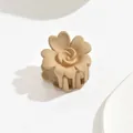 Elegant matte beige flower hair claw clip featuring heart-shaped petals and rose center - Flower Style / Khaki