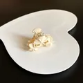 Elegant cream matte hair claw clip with decorative floral clover design for women hairstyles - Three Flowers Style / White