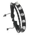 Punk style multi-layer black leather bracelet for men with silver cone spikes rivets - Braided Spike Style (02)