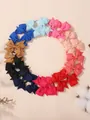 Assorted colorful grosgrain ribbon bow hair ties for girls in a circular arrangement - Style 20G / 20 Pieces Set
