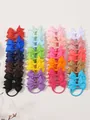 Multi-color set of grosgrain ribbon hair bows on elastic bands for girls - Style 40B / 40Pcs Pack