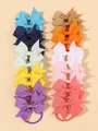 Set of children's solid color grosgrain ribbon bow elastic hair ties in assorted pastel colors - Style 20E