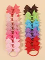 Set of colorful grosgrain ribbon bow hair elastics for girls and toddlers in various shades - Style 20F