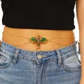 Unique vintage enamel flying dragon waist chain with sparkling rhinestones and gold beads - Dragon Body Chain (6195) / Light Green