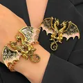 Detailed vintage enamel flying dragon woven bracelet and matching brooch in pink and gold finish - Bracelet and Brooch Set / Pink