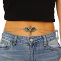 Vintage dragon belly chain with blue enamel and crystal details on dual silver chain - Waist Chain (6133) / Sky Blue