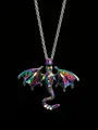 Vintage colorful enamel flying dragon pendant necklace decorated with sparkling rhinestones - Necklace / Gun Black Colorful (12330)
