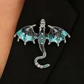 Vintage enamel flying dragon brooch with turquoise wings and colorful sparkling rhinestones - Brooch (G-441) / Sky Blue