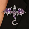 Elegant vintage purple enamel dragon brooch pin with crystal accents on black suit blazer lapel - Brooch (DZ-473) / Violet