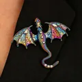 Exquisite colorful enamel flying dragon brooch with rhinestones on black blazer - Flying Dragon Brooch (A-1194) / Gun Black Iridescent
