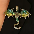 Exquisite vintage flying dragon brooch with green enamel wings and sparkling crystals - Flying Dragon Brooch (10630) / Light Green