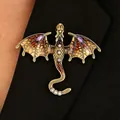 Exquisite vintage enamel dragon brooch pin featuring purple rhinestones and antique gold finish - Flying Dragon Brooch (A-1009) / Yellow Coffee