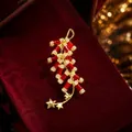 Elegante rood-gouden Chinese vuurwerk speld met sterbedels voor Nieuwjaarsfeest - Chinese stijl rotjes broche