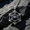 Vintage titanium steel necklace with blue sandstone pendant on natural rock background - Pendant With Chain (SP447)