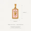 Pink enamel sacred heart pendant in gold-plated stainless steel for jewelry making - Square Heart Pendant