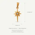 Gold starburst pendant in stainless steel with clear center stone, size 19.9mm x 9.8mm - Eight-pointed Star Pendant