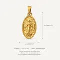 Detailed gold-plated stainless steel oval angel relief pendant for custom jewelry - Round Virgin Mary
