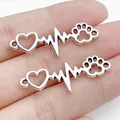 Antique silver electroplated alloy heartbeat charms with paw print for DIY jewelry - Paw Print ECG Style (15858) / 1 Piece (34x12mm) / Antique Silver
