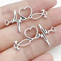 Retro silver alloy heartbeat heart connector charm for DIY jewelry making accessories - Heart Medical Wave Style (12150) / 1 Piece/Pack (20x33mm) / Antique Silver