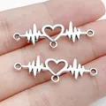 Antique silver EKG heartbeat heart connector charm for DIY necklace or bracelet making - 3-Hole Heart ECG Connector (28860) / 1 Piece (31x10mm) / Antique Silver