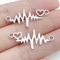 Vintage antique silver heartbeat jewelry connectors with heart detail for DIY making - Double Hole Heart ECG Connector (28861) / 1 Piece (31x14mm) / Antique Silver