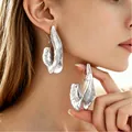 Large irregular geometric silver earrings with a textured molten metal aesthetic. - Irregular Texture Style (8072) / White Gold