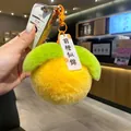 Niedlicher flauschiger Plüsch Orangen Schlüsselanhänger mit chinesischem Glücksschild - Orange (Glänzende Zukunft)
