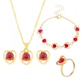 Elegantes vergoldetes Herz-Schmuckset inklusive Halskette und Ohrringen mit roten Kristallen - Herz Roter Zirkonia Stil (A-1050)