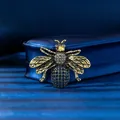 Vintage bee brooch with blue enamel and sparkling rhinestones on golden alloy base - Antique Gold Dark Blue Bee (XD824005-1) / Antique Gold, Blue