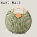 Sac à main rond fait main en corde de papier vert avec une poignée circulaire unique - Type standard / Vert Militaire